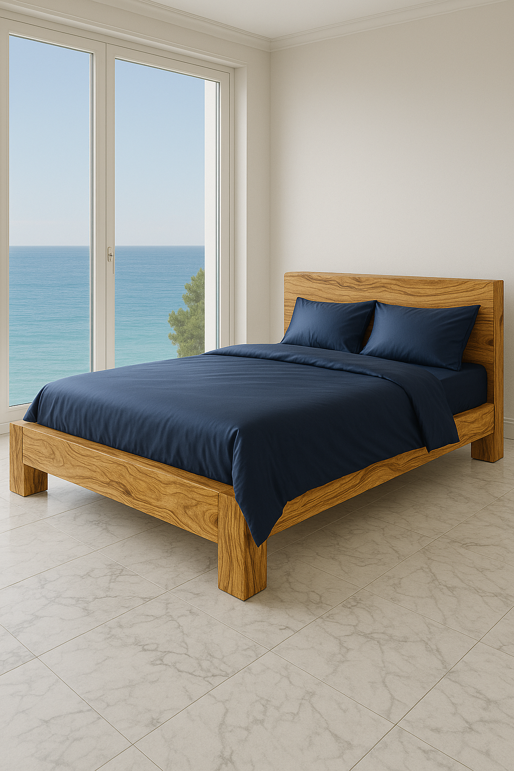 Bett aus massivem Olivenholz – Natürliche Stärke und zeitloses Design